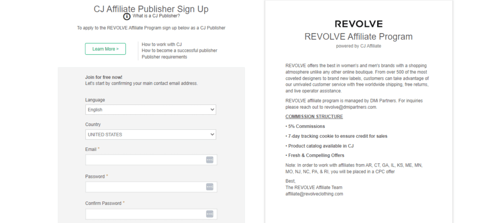 Revolve Affiliate program with CJ